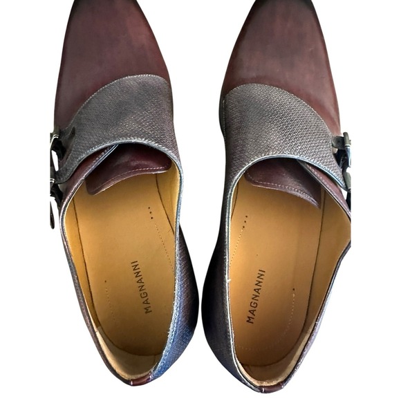 Magnanni Double Monk Strap Dress Shoes Mens Sz 15 Bordeaux Two Tone Leather